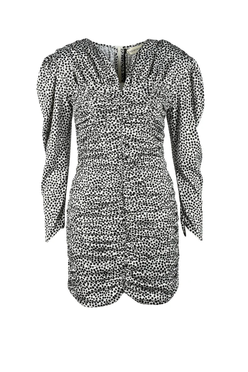 Short Ruched Dress - White/Black