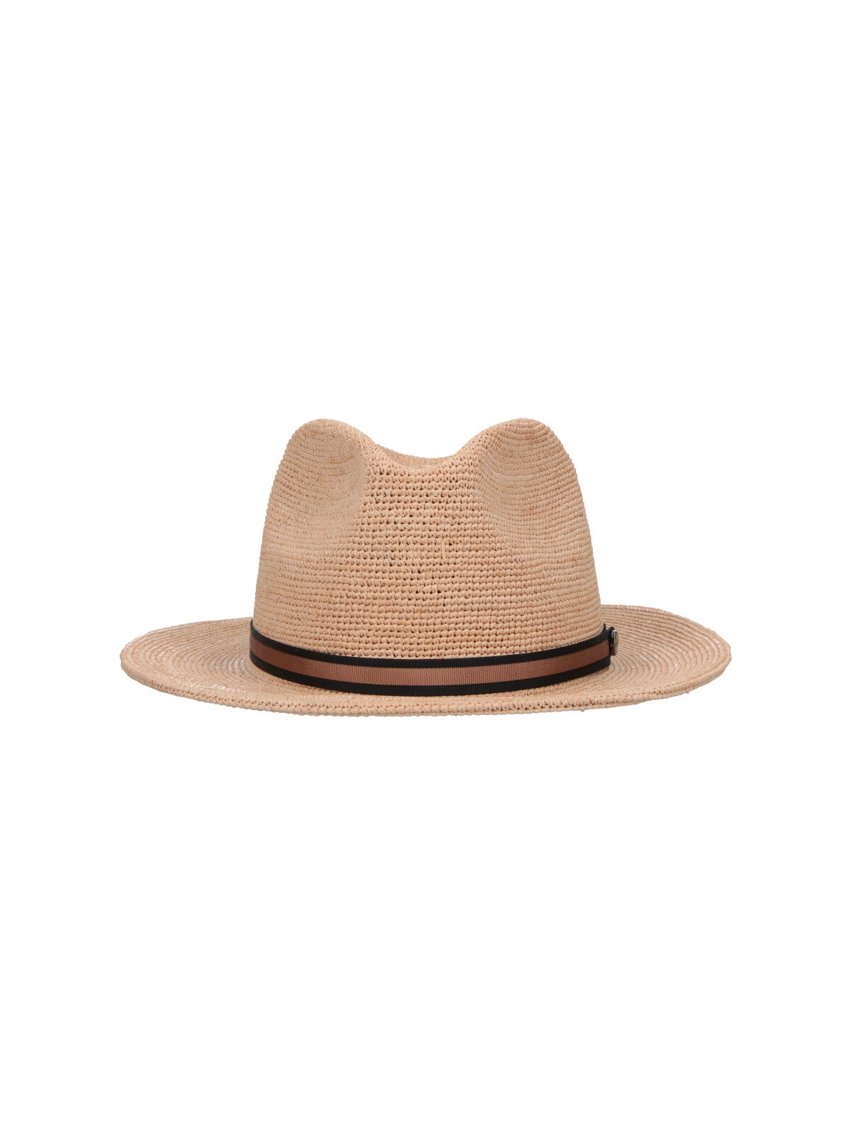 Beige Woven Fedora Striped Hat