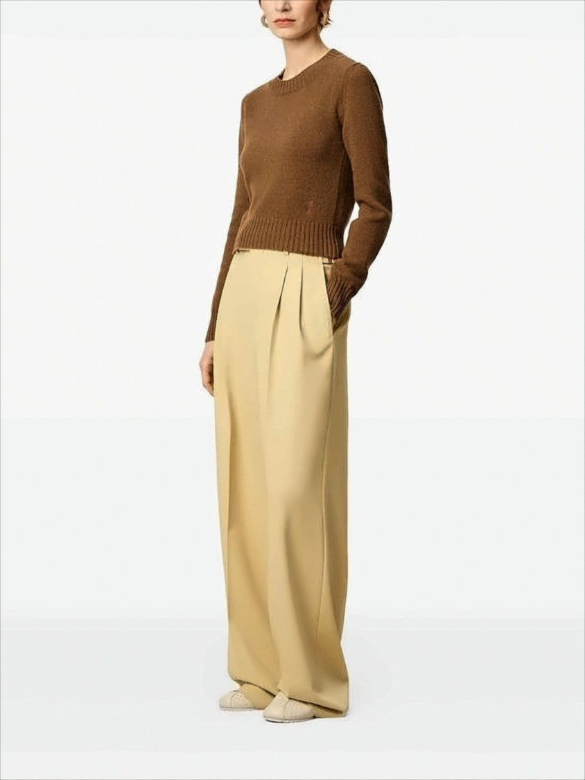 Cropped Brown Cashmere Blend Sweater with Heart Detail