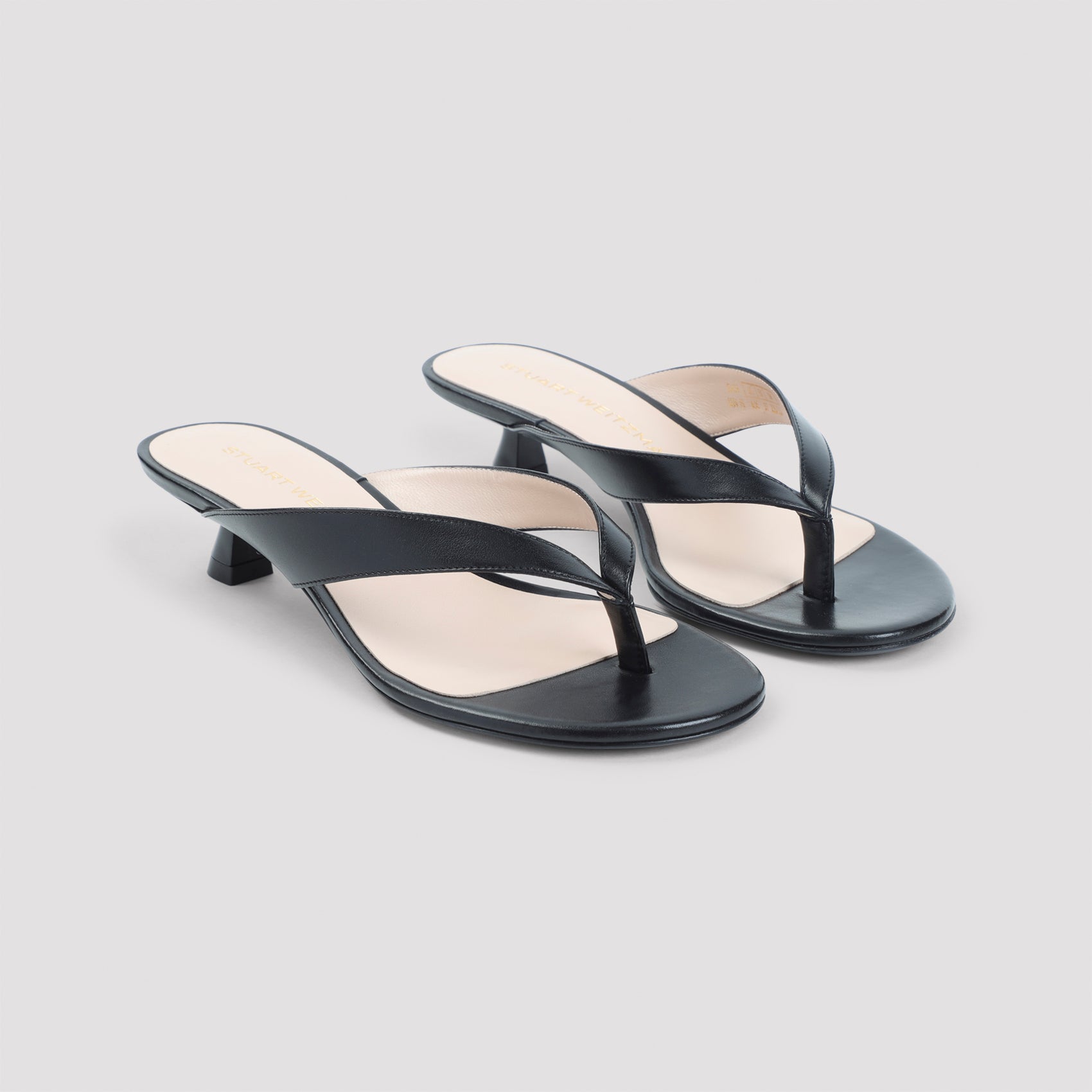 Black Leather Sandals with Sculpted Kitten Heel