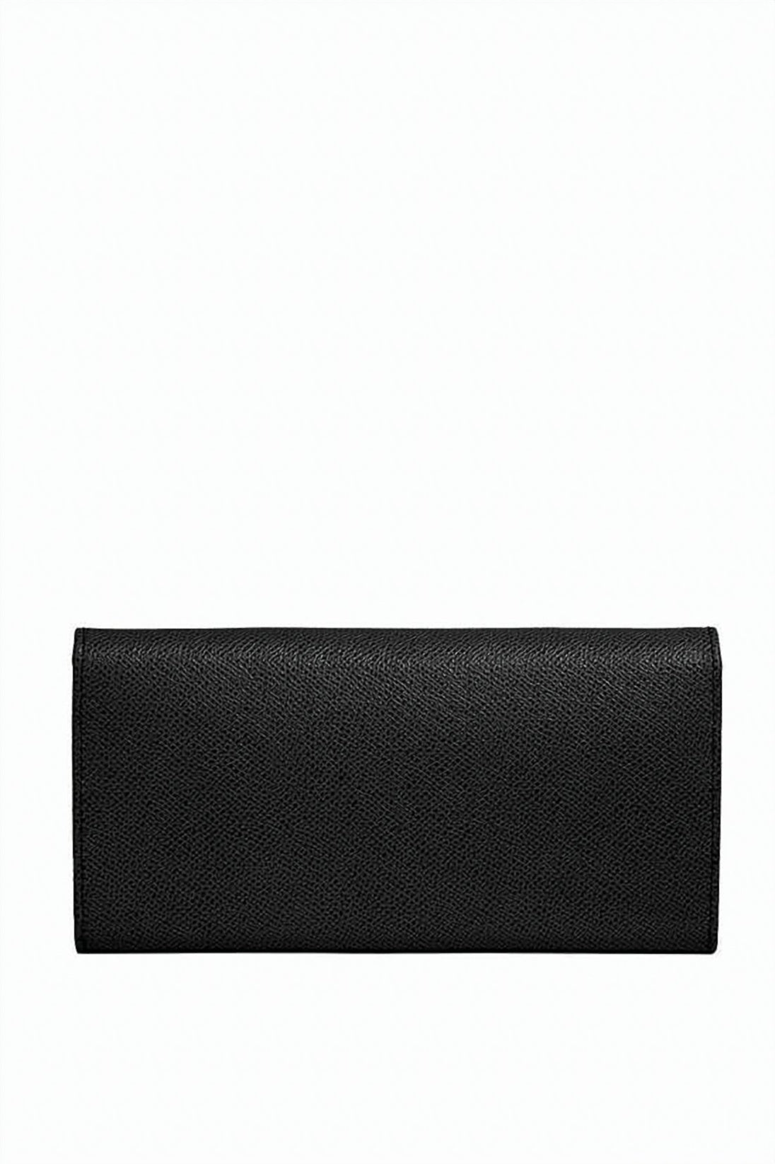 Rectangular Textured Leather Long Wallet With Gold-Tone Bar