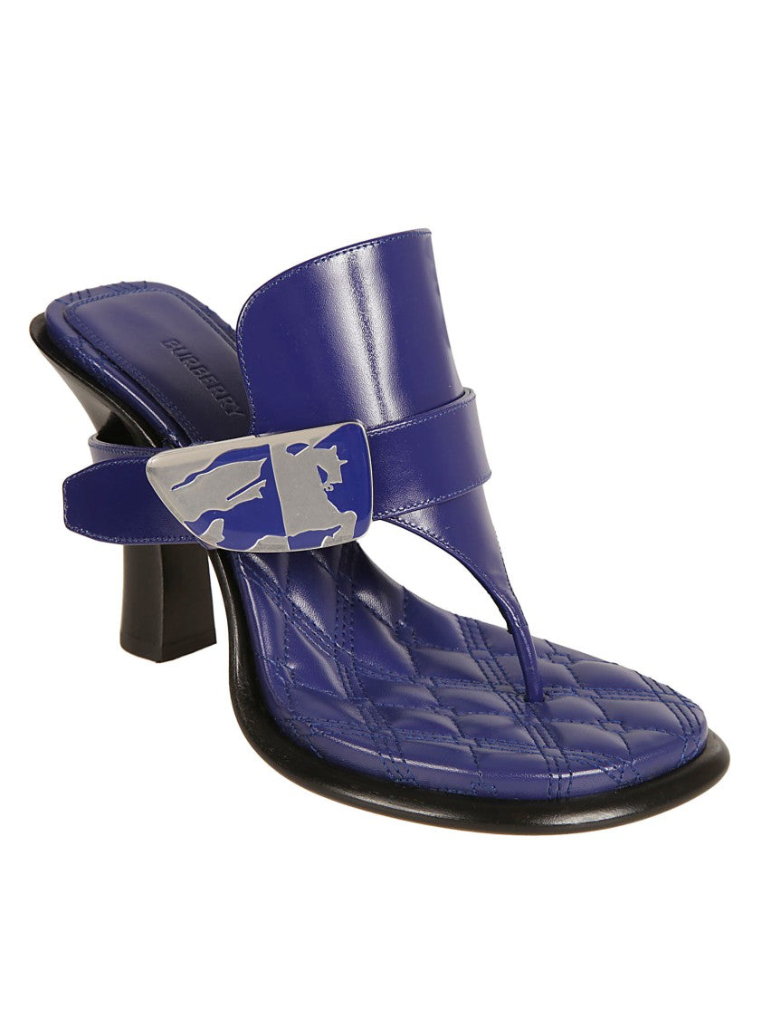 Quilted Blue Calf Grain Leather Heeled Sandals