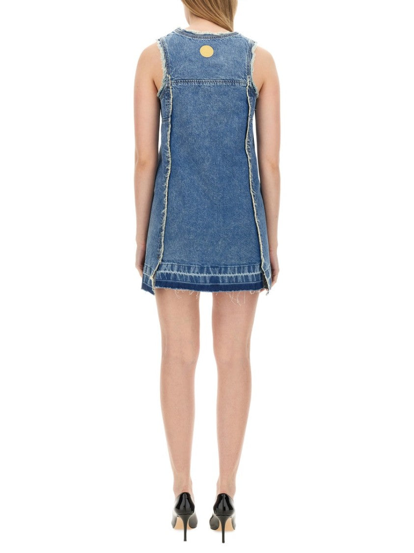 Sleeveless Fitted Denim Dress With Frayed Hem