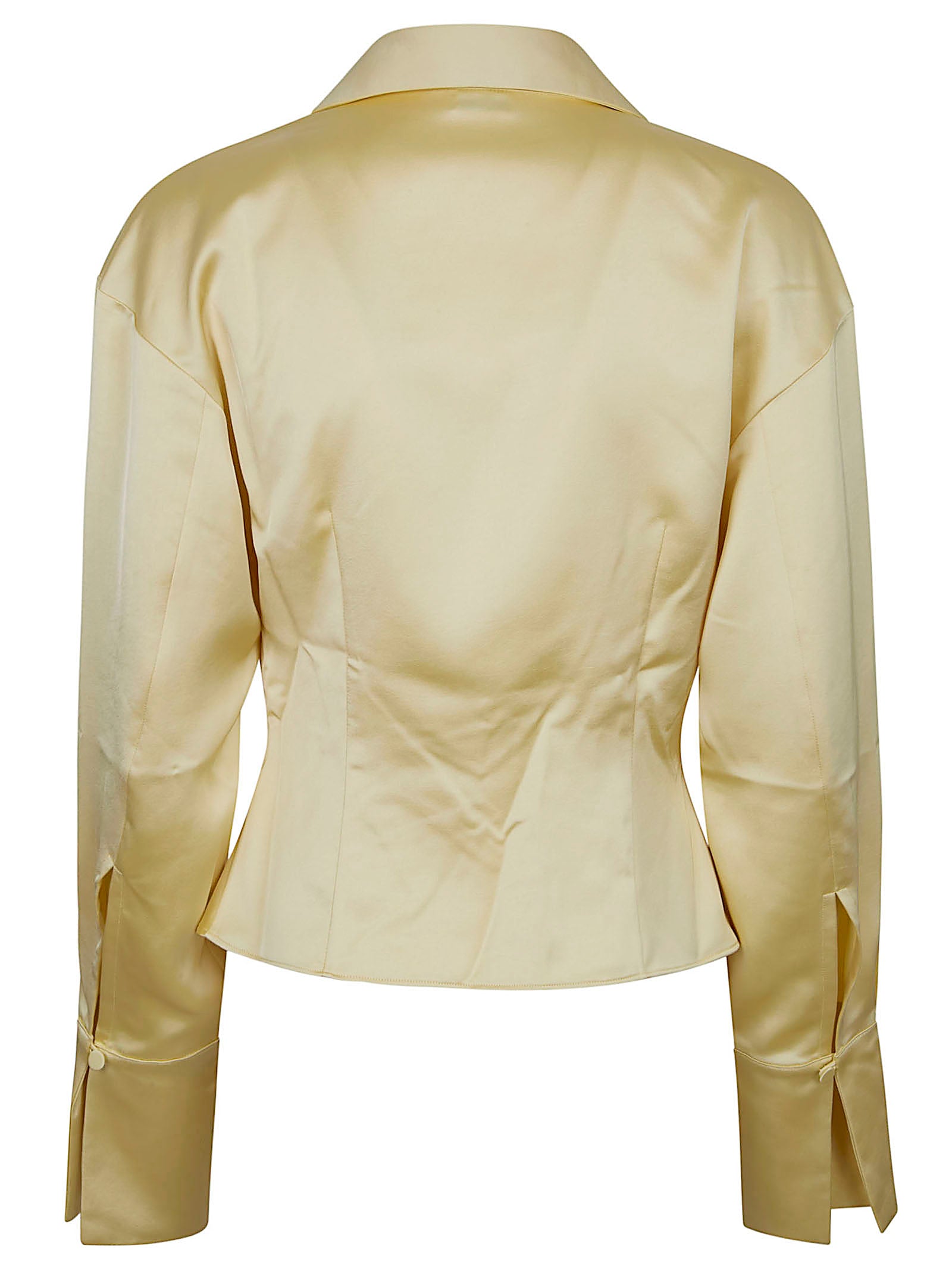 Deep V-Neckline Wide Collar Satin Blouse