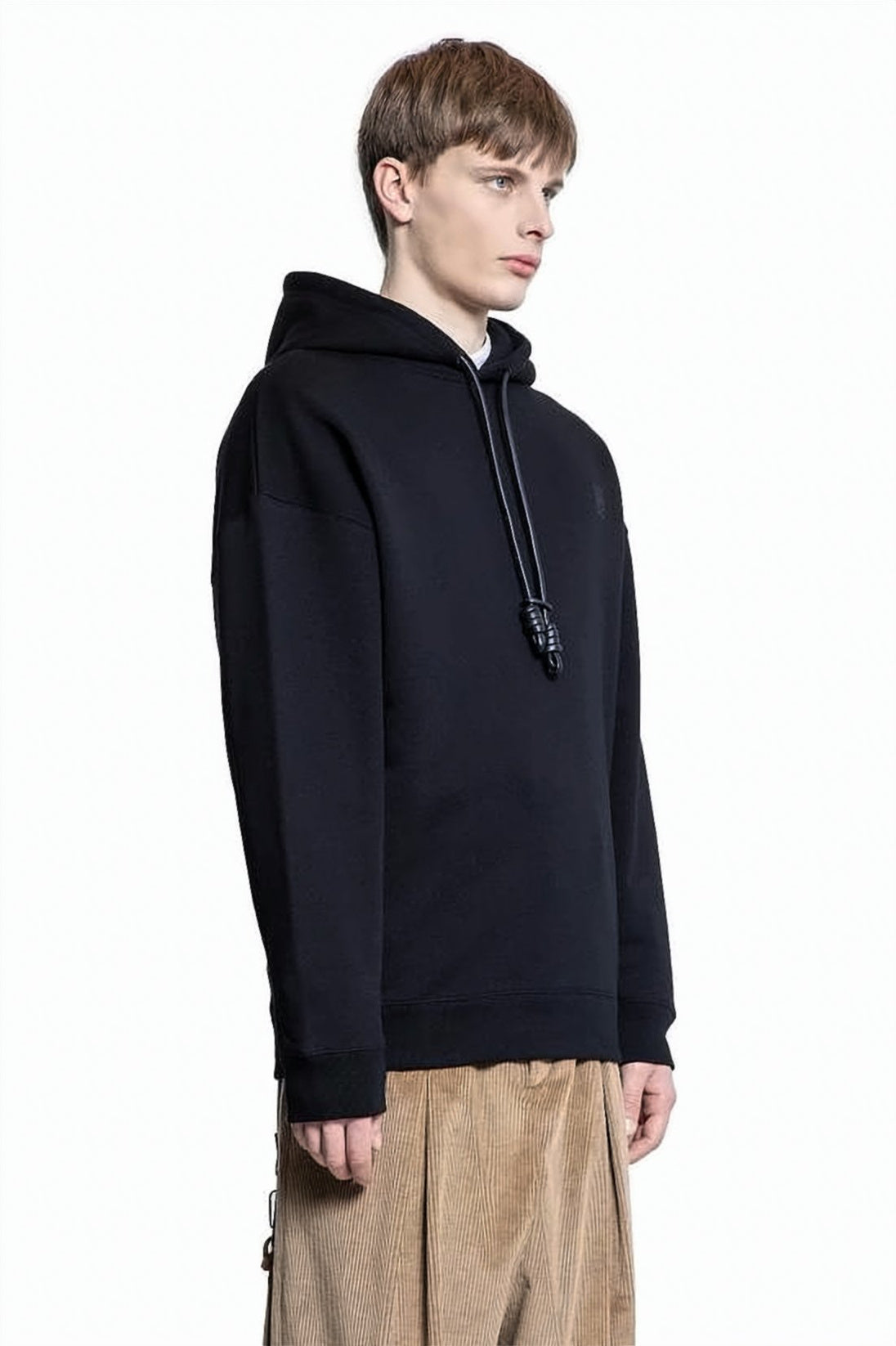 Minimalist Hoodie with Drawstring and Unique Cord Ends