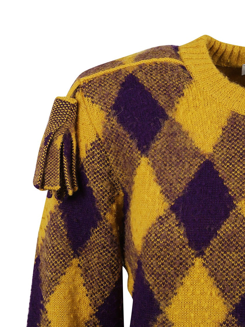 Cropped Argyle Pattern Sweater