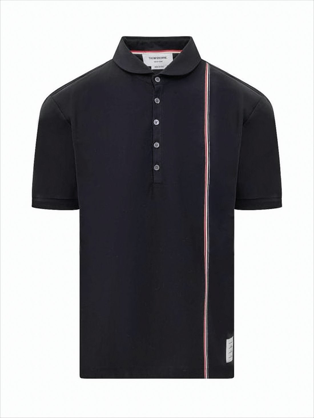 Solid Black Polo Shirt with Tricolor Stripe Detail