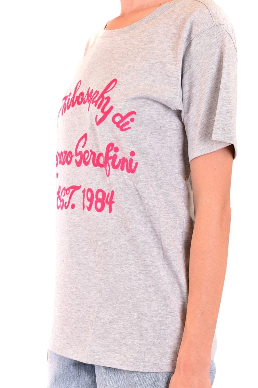 Relaxed-Fit Grey Cotton T-Shirt With Bold Cursive Print