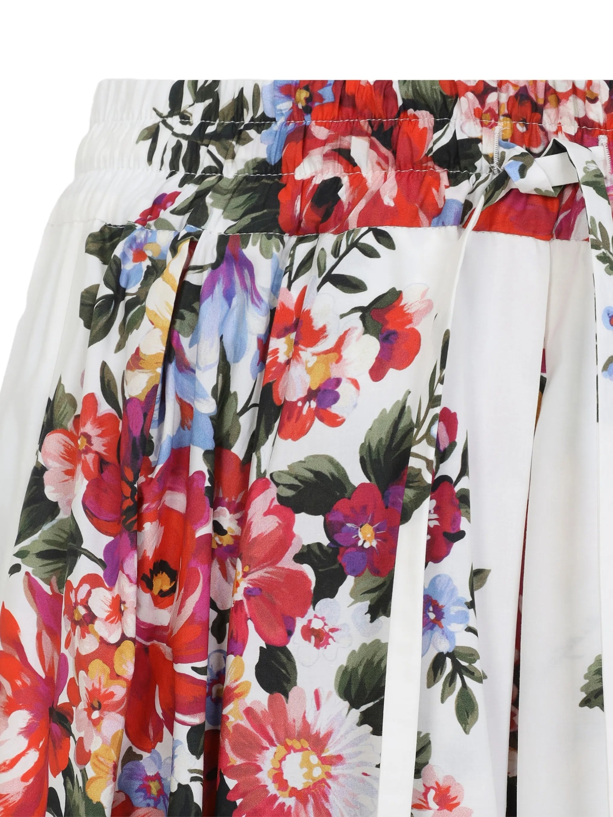 Knee-Length Floral Print Gathered Cotton Skirt