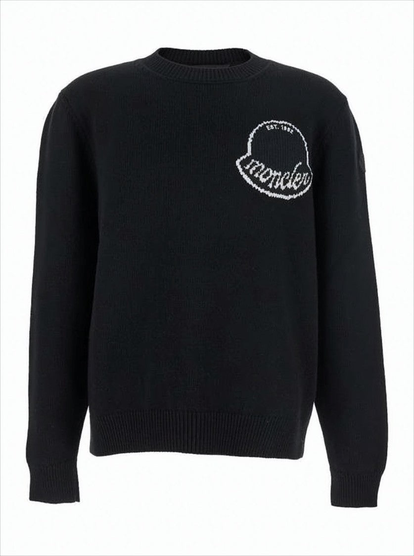 Classic Black Wool Sweater With Embroidered Logo