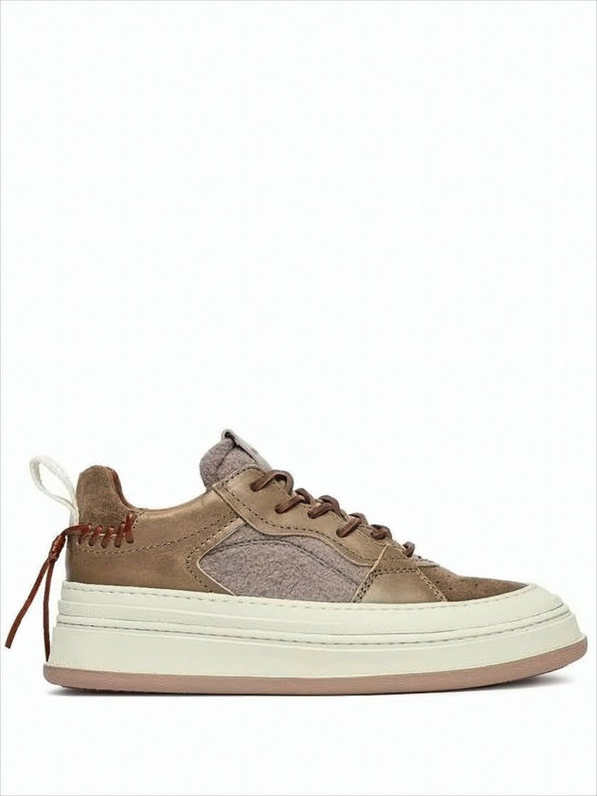 Low-Top Sneakers with Suede and Fabric Panels