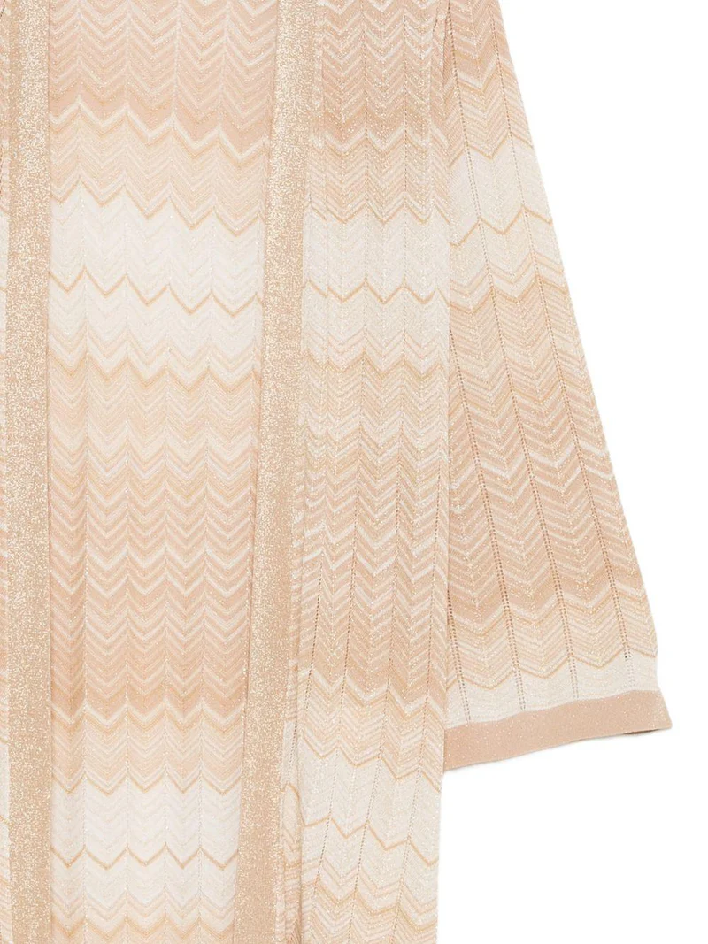 Chevron Knit Open-Front Cardigan with Gradient Pattern
