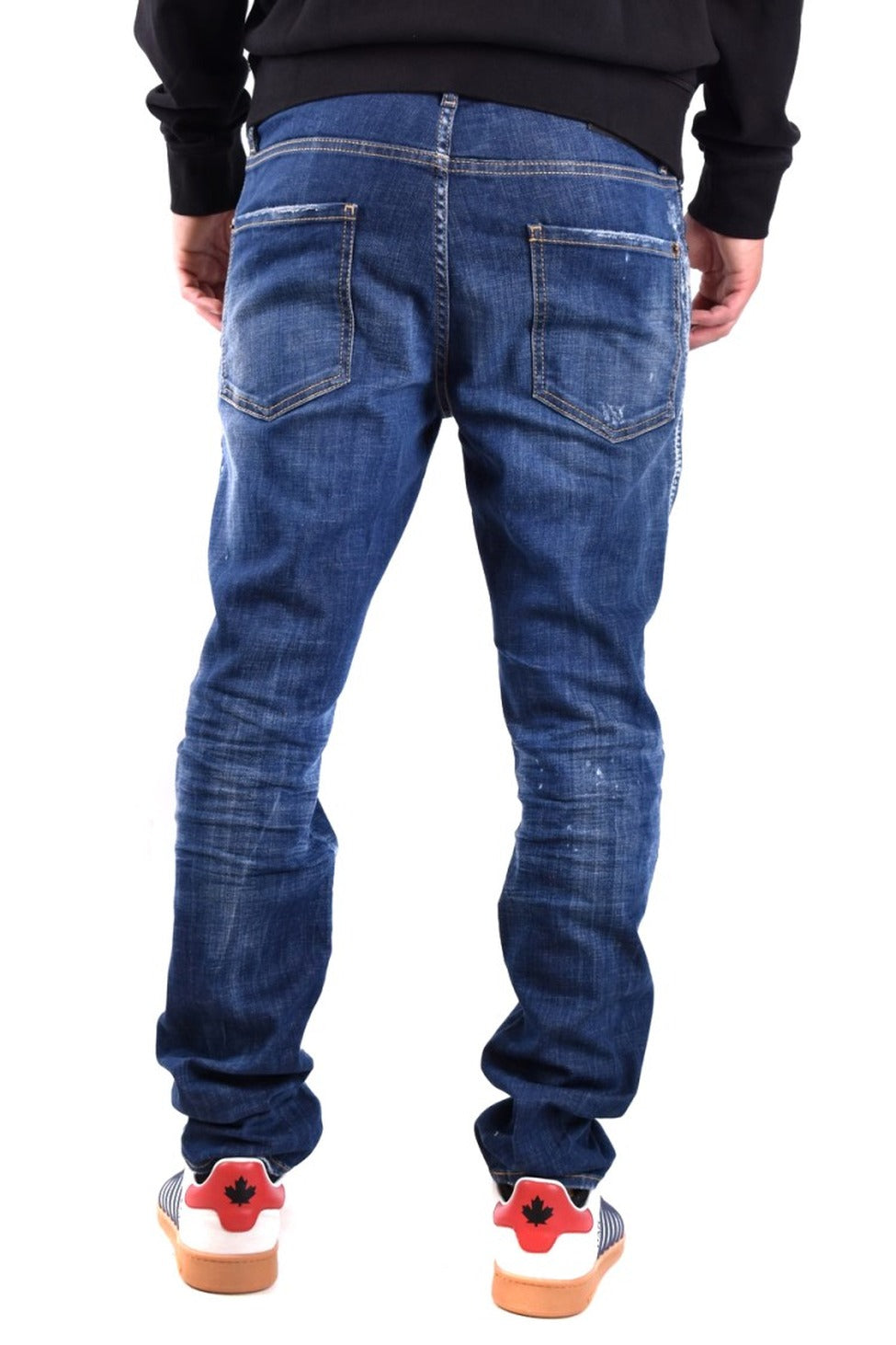 Slim-Fit Blue Denim Jeans With Distressed Finish