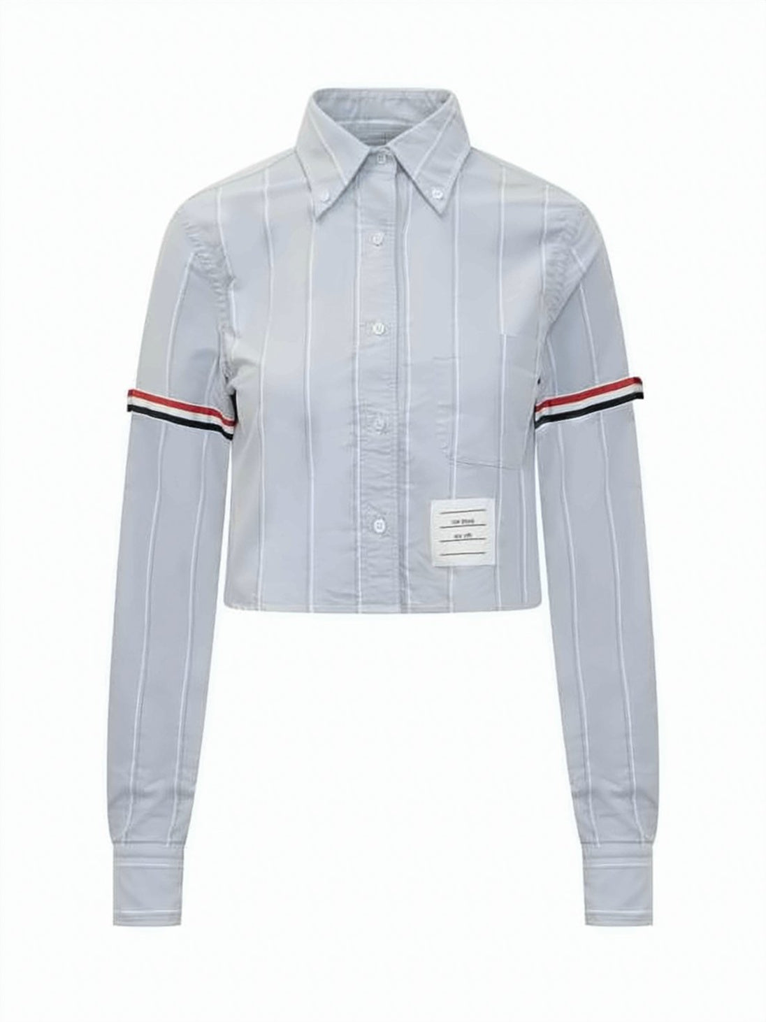 Cropped Blue Shirt With Vertical Stripes