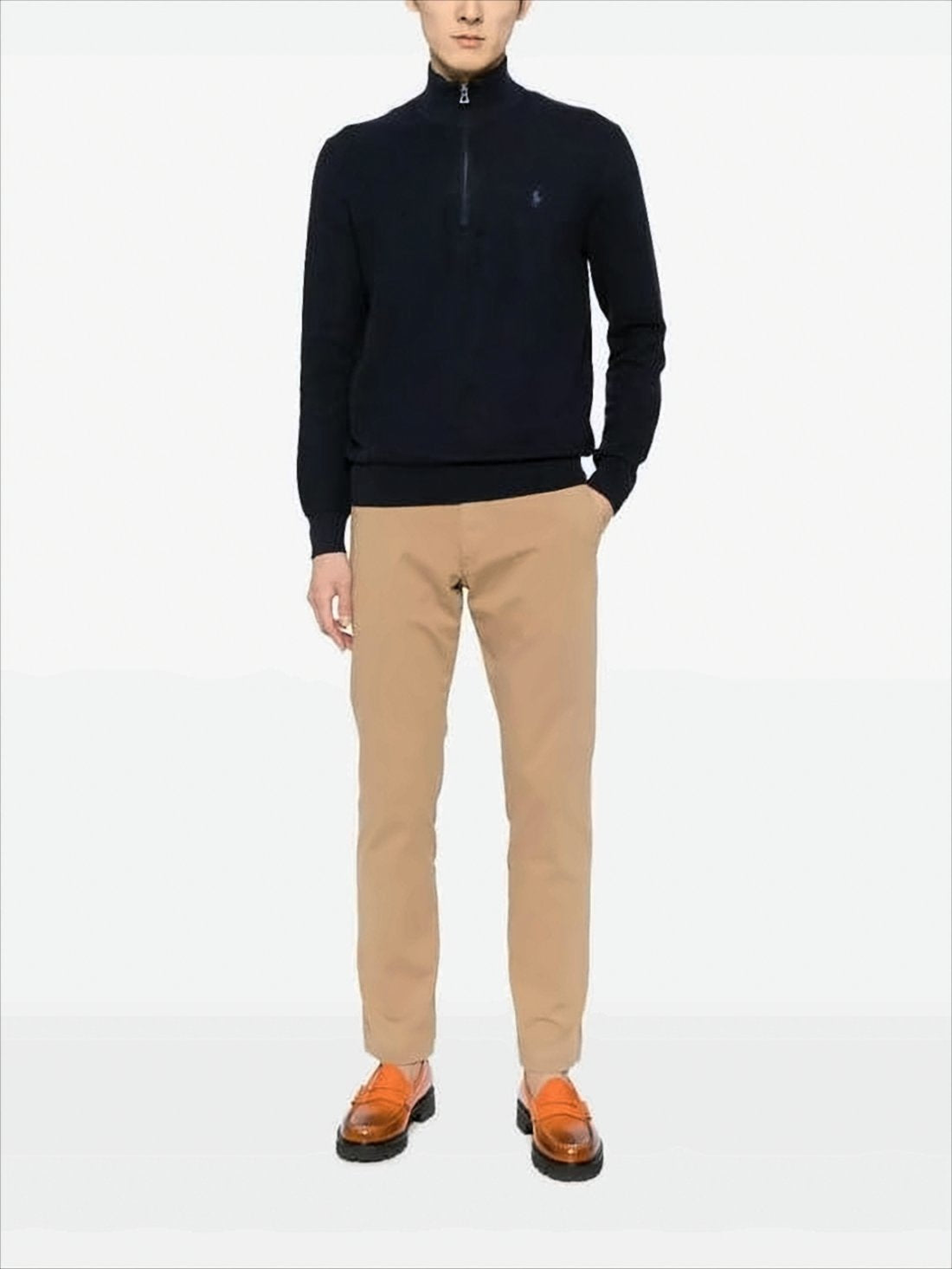 Half-Zip Turtleneck Sweater with Ribbed Hem