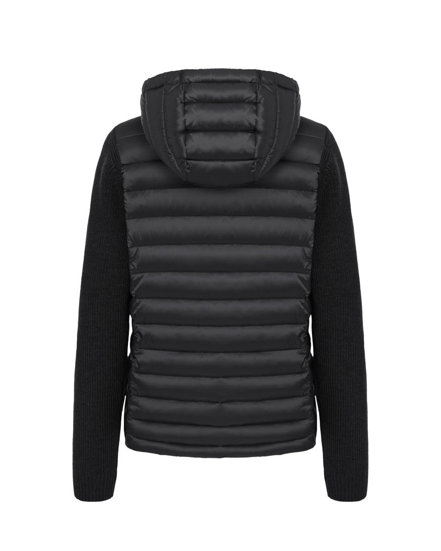 Black Hooded Jacket With Knit Sleeves