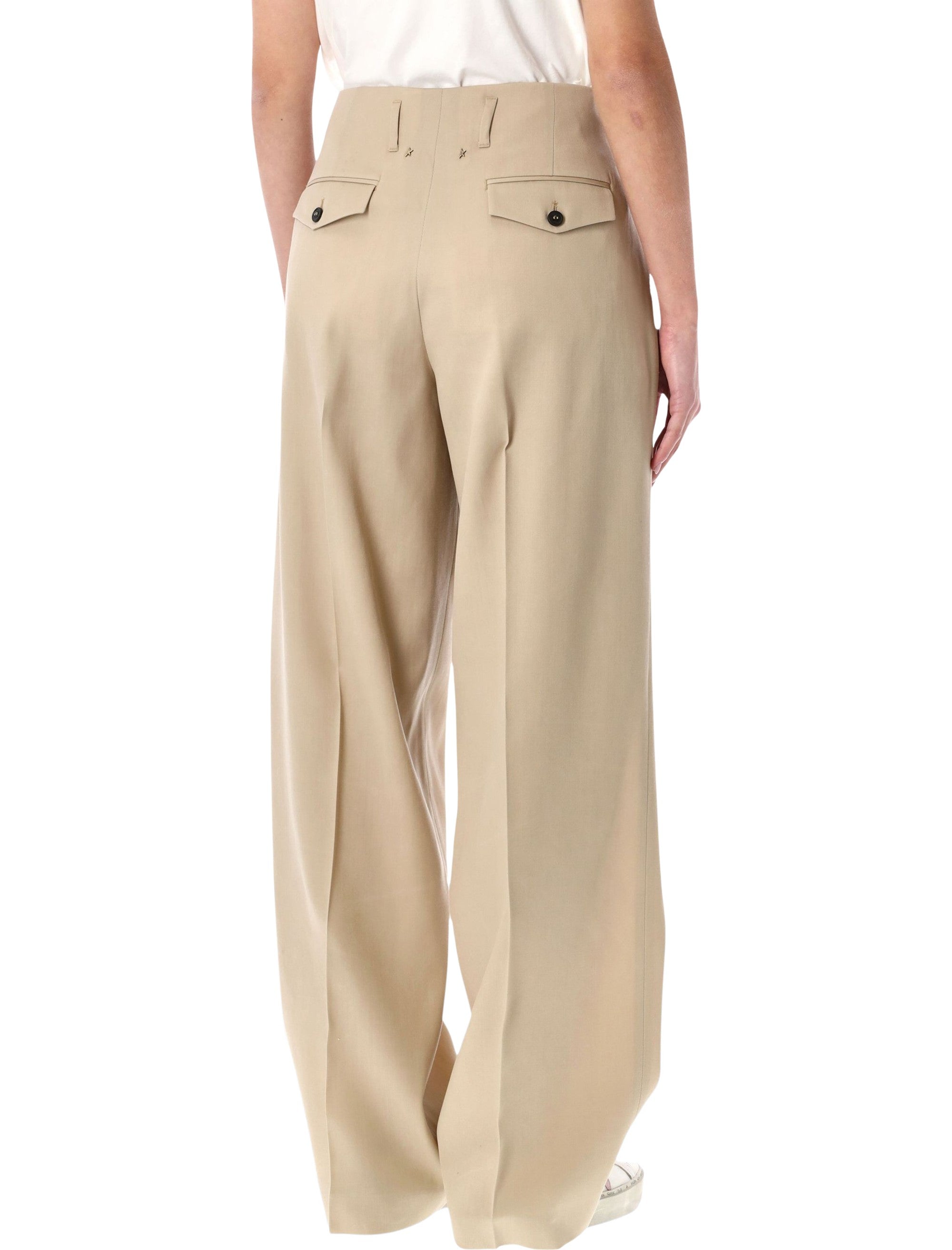 Sand Wool Gabardine High-Waist Pants