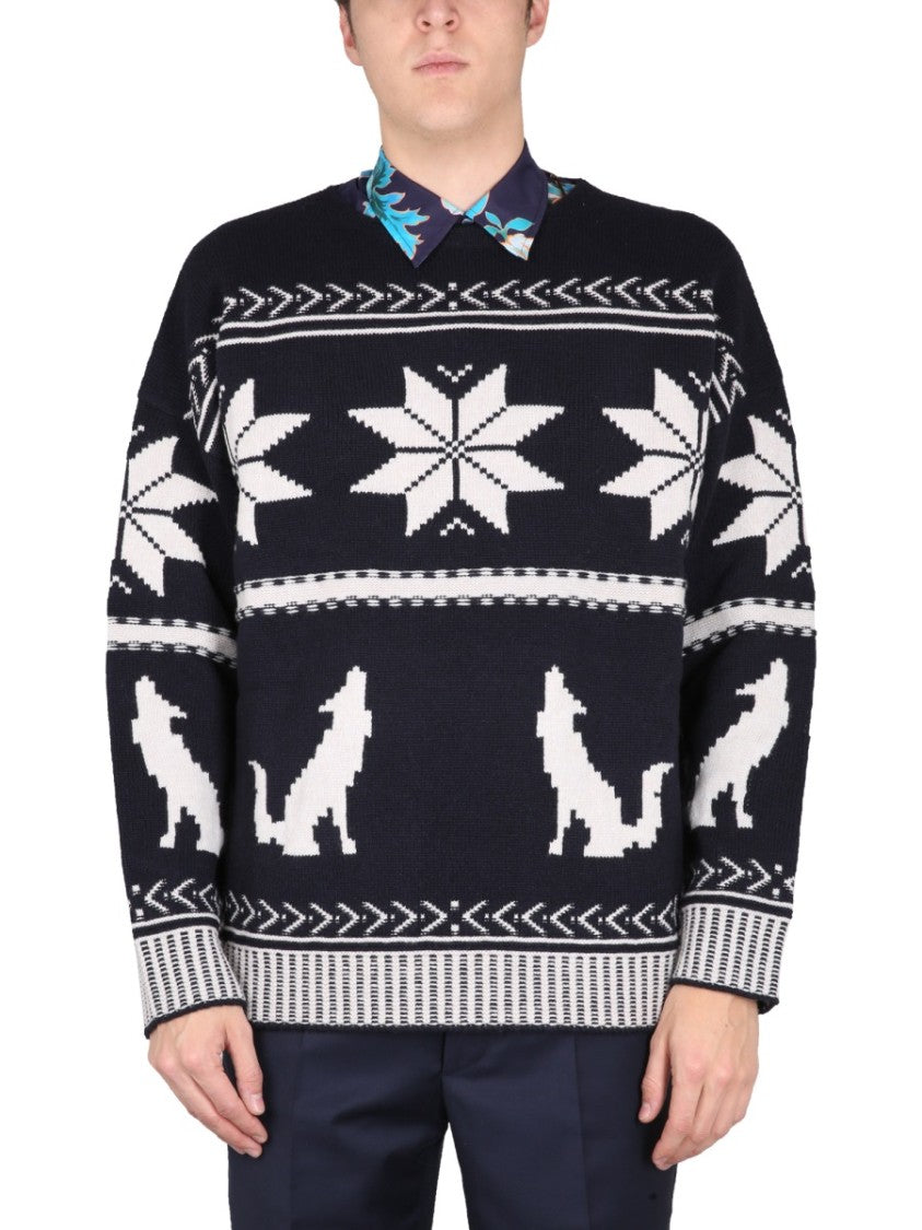 Inlaid Pattern Virgin Wool Sweater