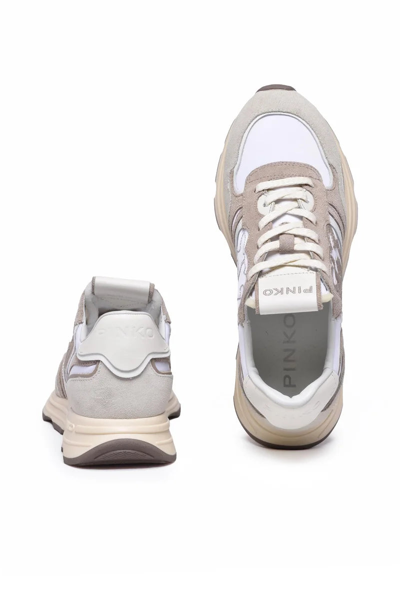 Cow Leather Fiber Sneakers - White/Beige