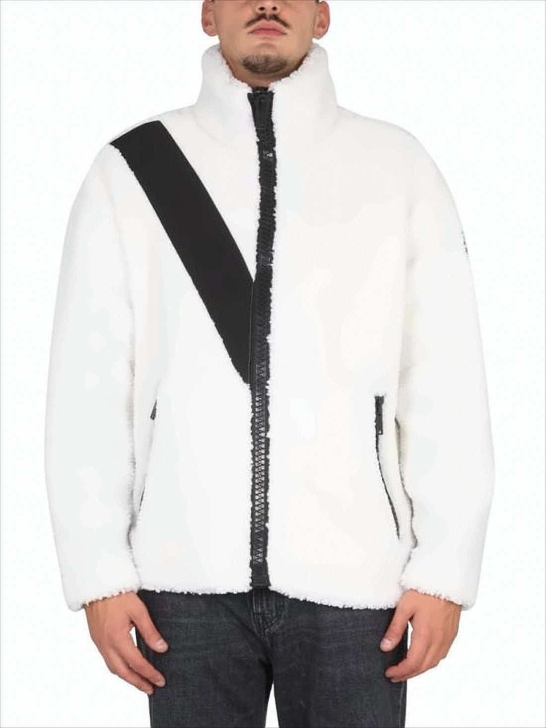 Textured White Jacket with High Collar