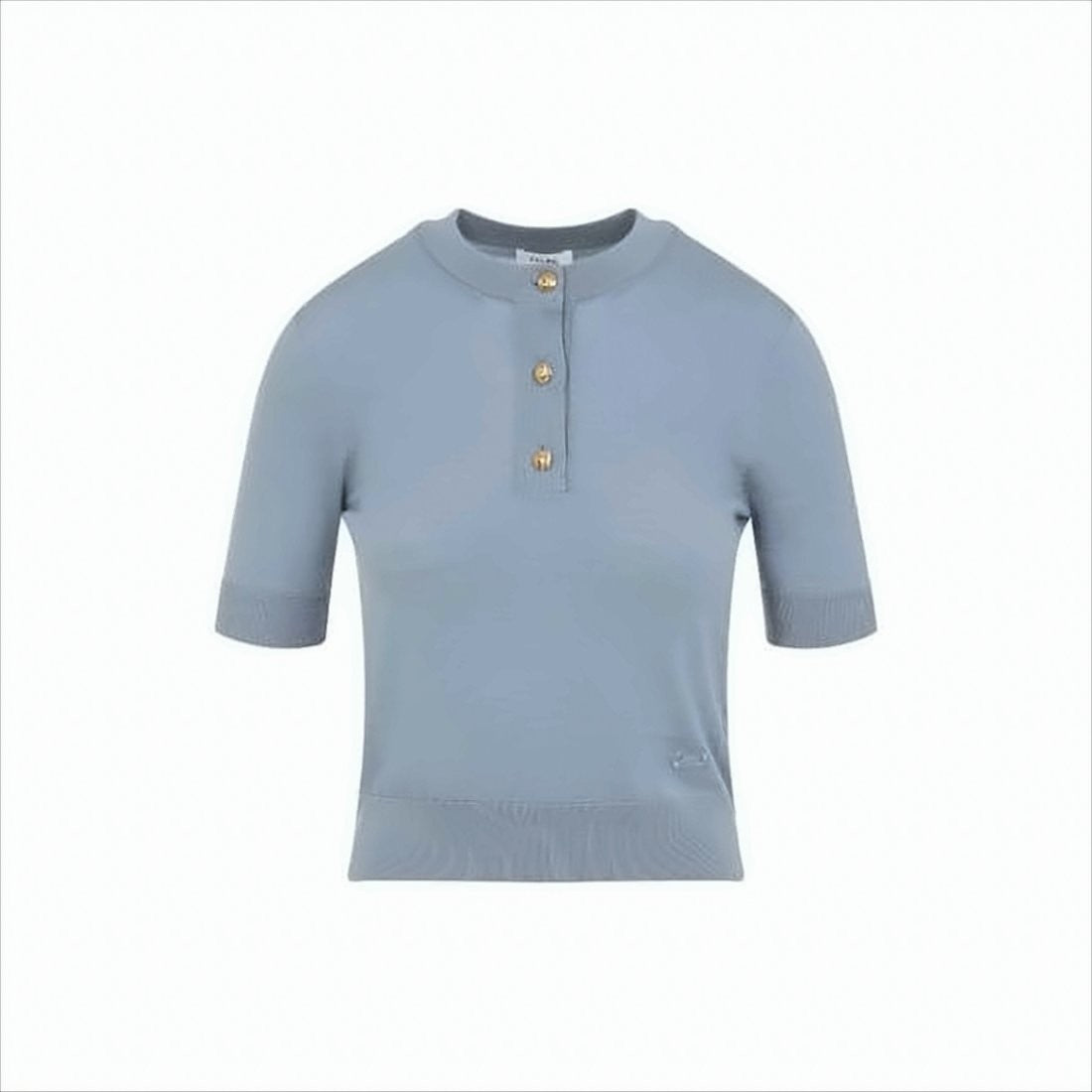 Short-Sleeved Wool Sweater With Gold-Tone Button Details