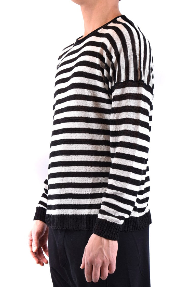 Horizontal Stripe Linen Knitwear With Relaxed Fit