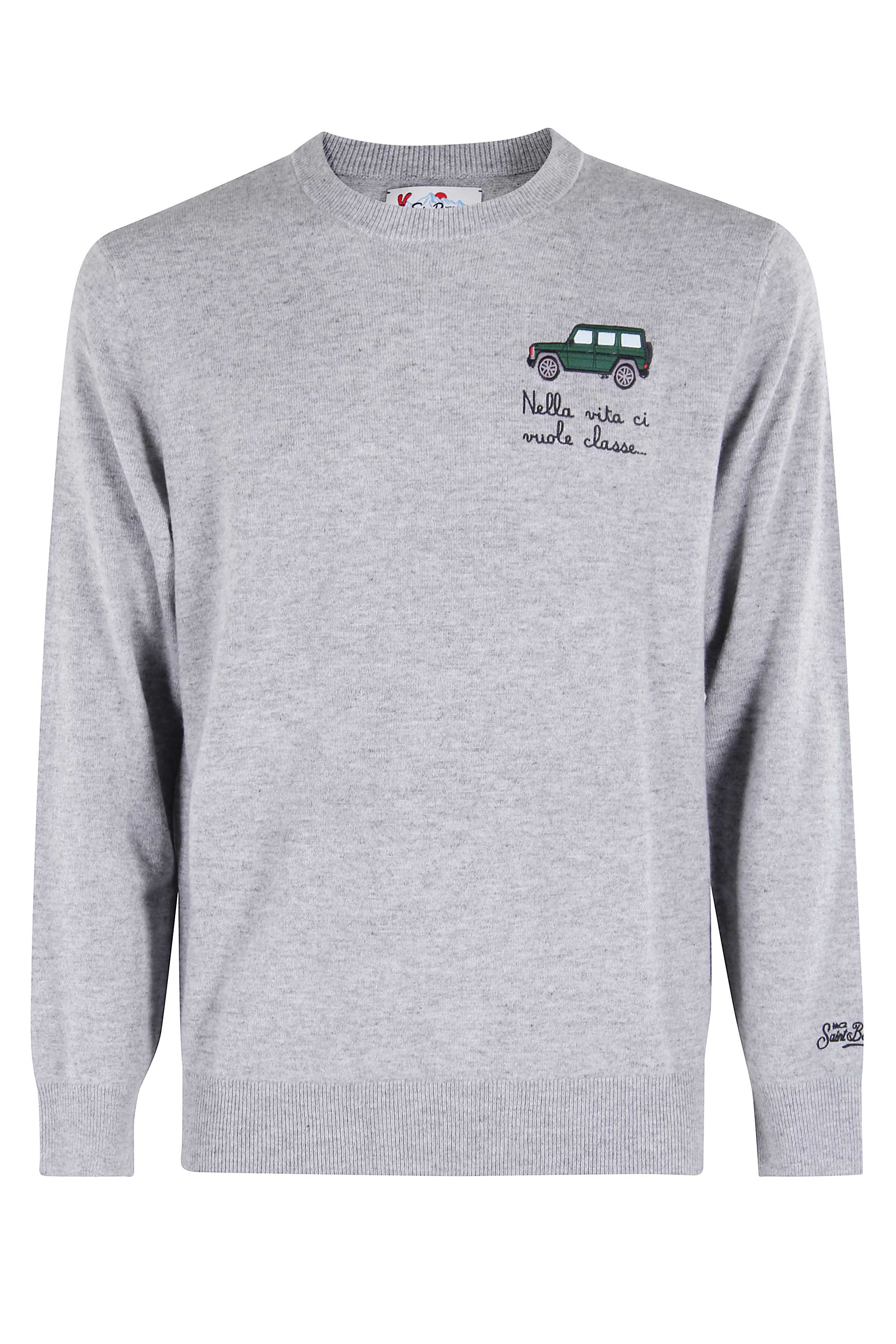 Grey Light Ribbed-Collar Sweater