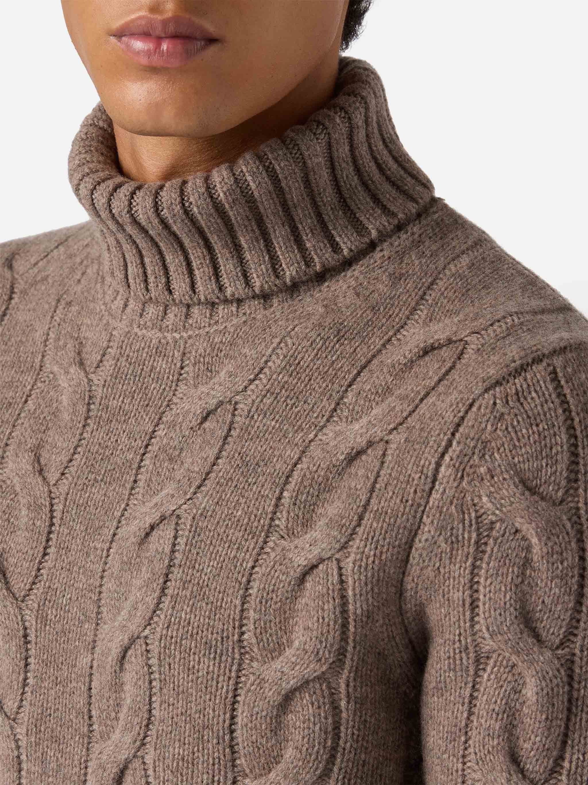 Hooded Wool Sweater With Cable Knit Design