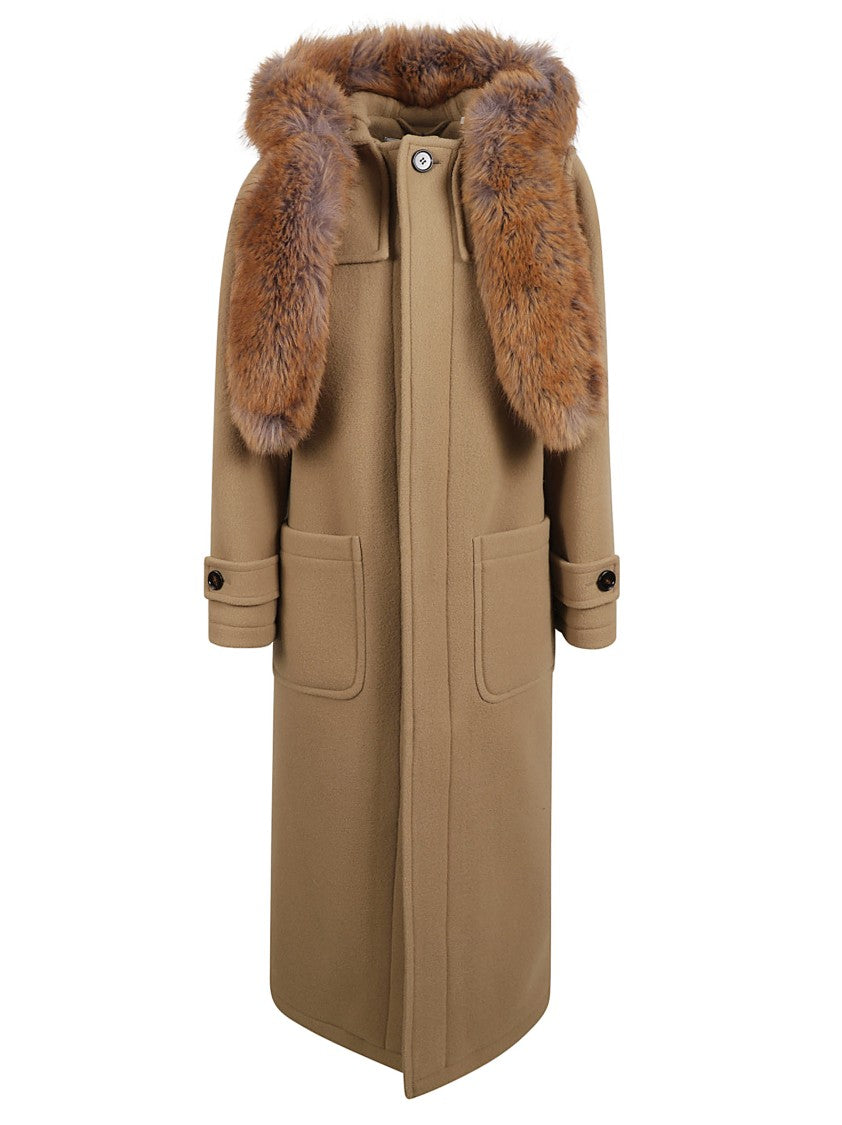 Long Brown Coat With Fur Collar