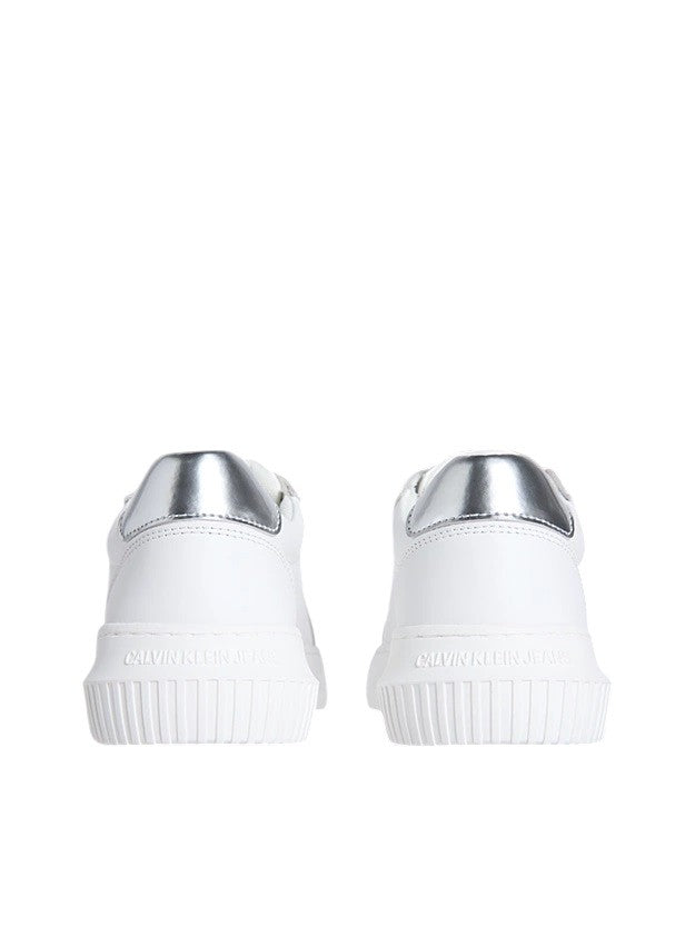 White Leather Sneakers with Metallic Accents