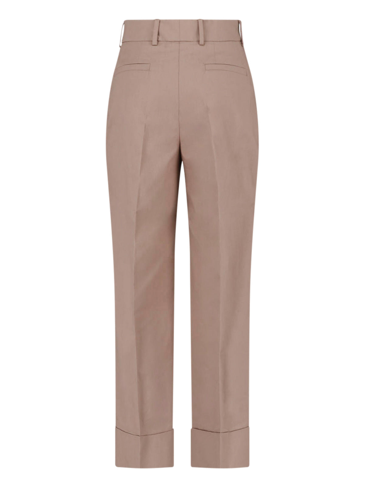 Beige Straight-Leg Tailored Cotton Trousers