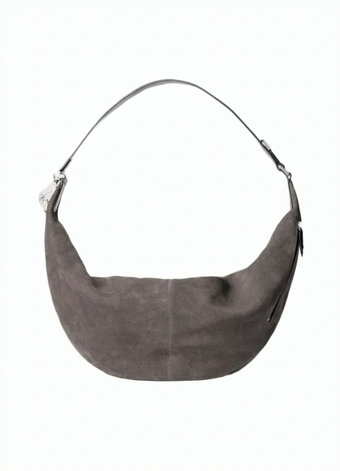 Crescent-Shaped Suede Shoulder Bag with Leather Accents