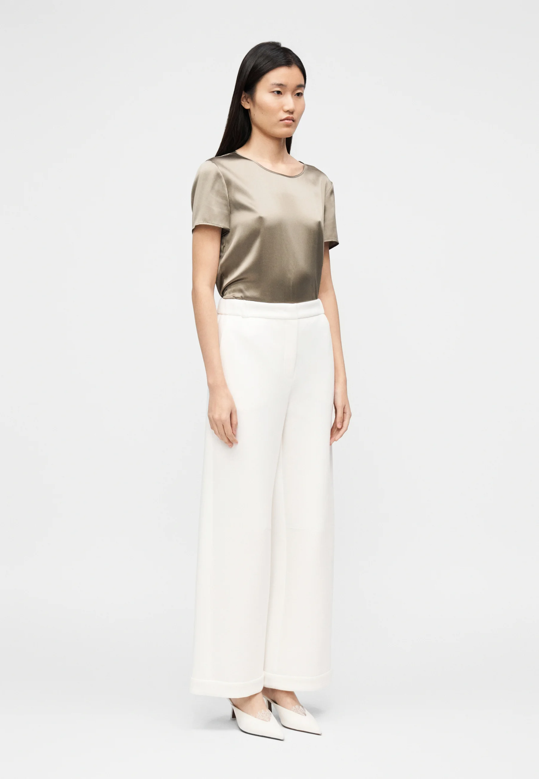 White Cotton Blend Casual Trousers