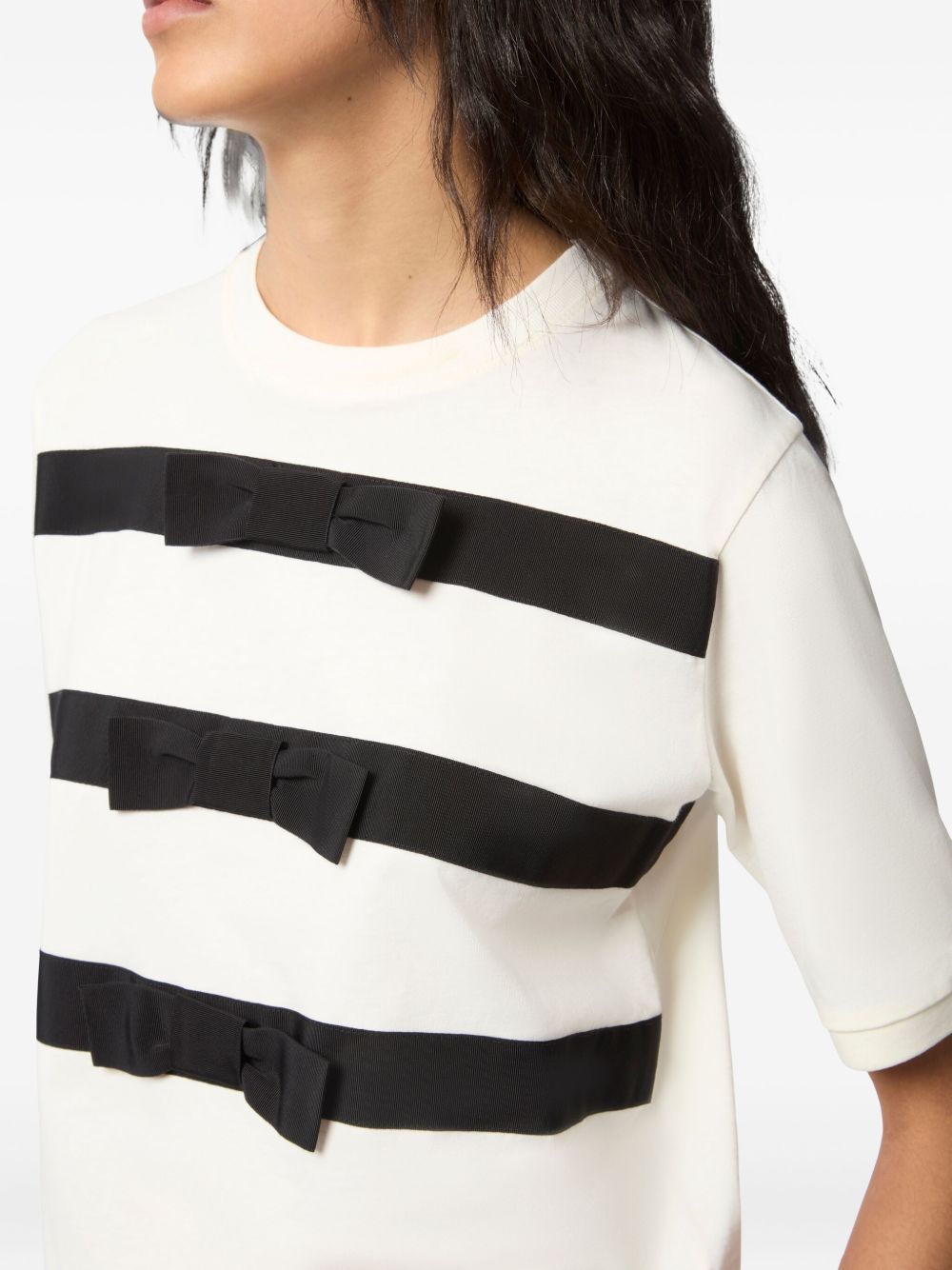 Ribbed Crewneck Top with Grosgrain Ribbon Details