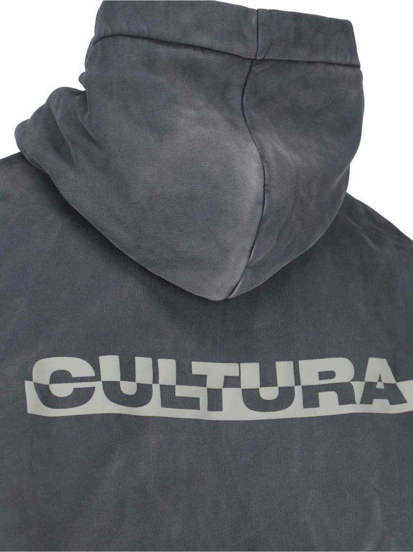 Logo Hoodie, In Grey Cotton, Worn Effect