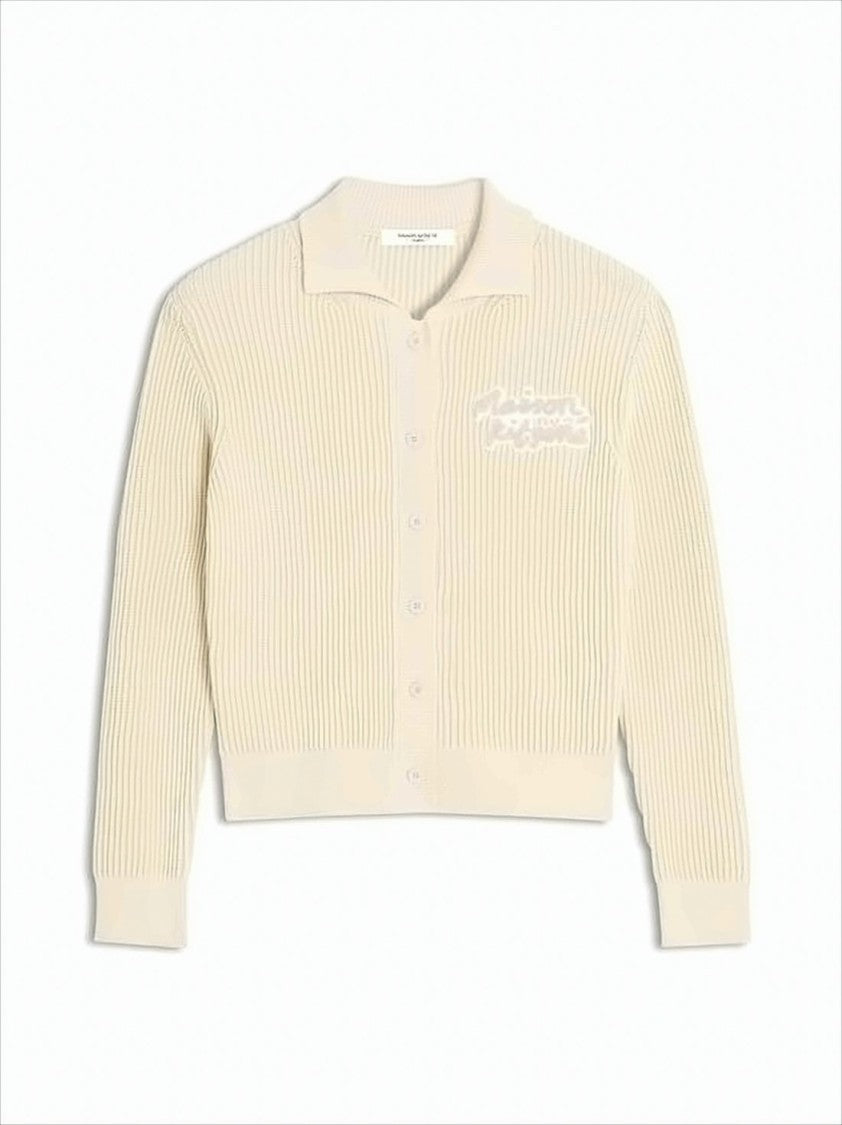 Cropped Ribbed Knit Cardigan With Button-Down Front