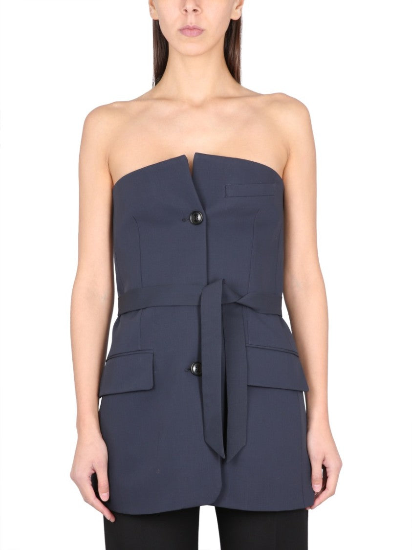 Tailored Strapless Top With Belted Waist