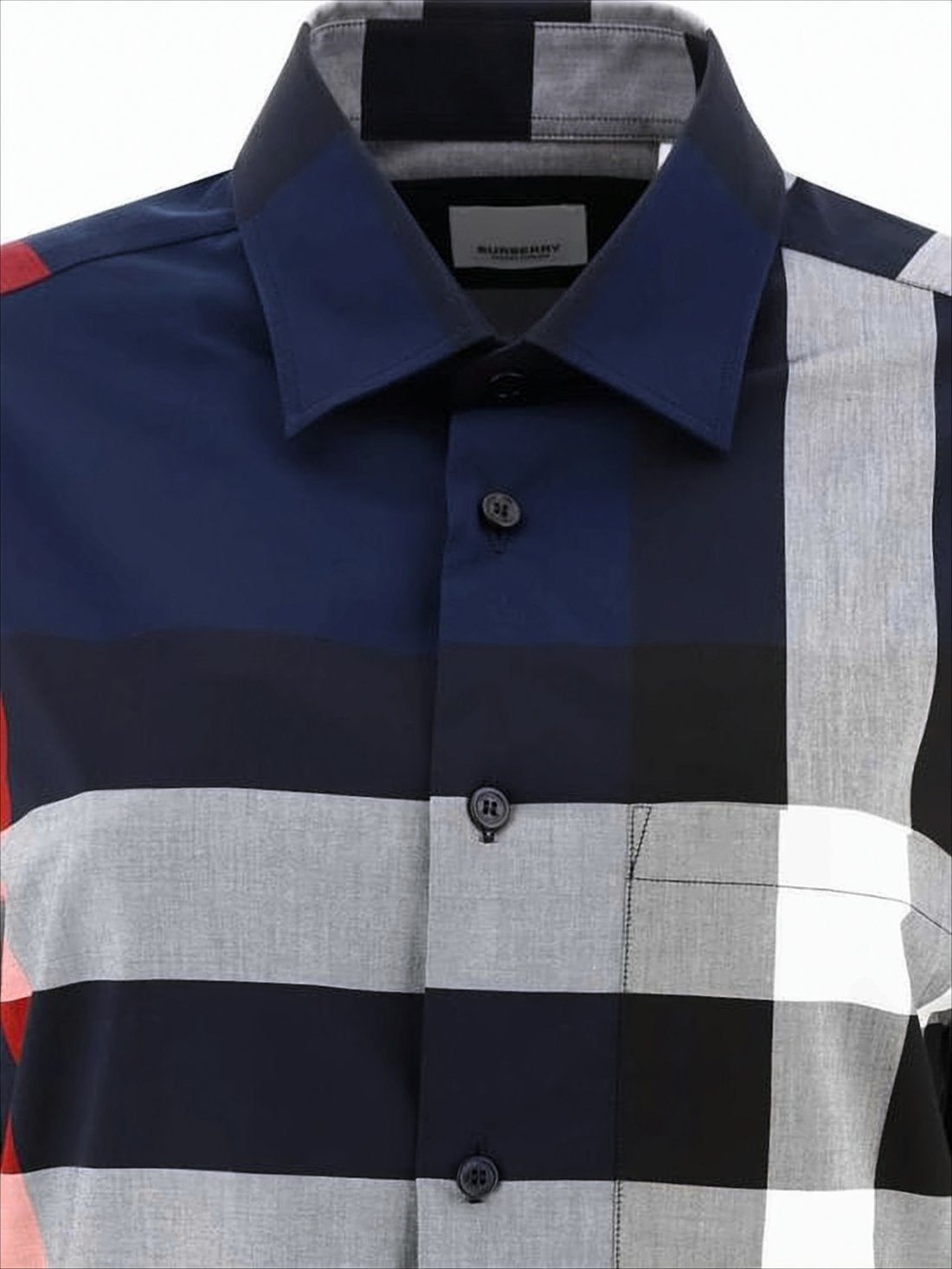 Navy Check Pattern Long-Sleeve Cotton Shirt