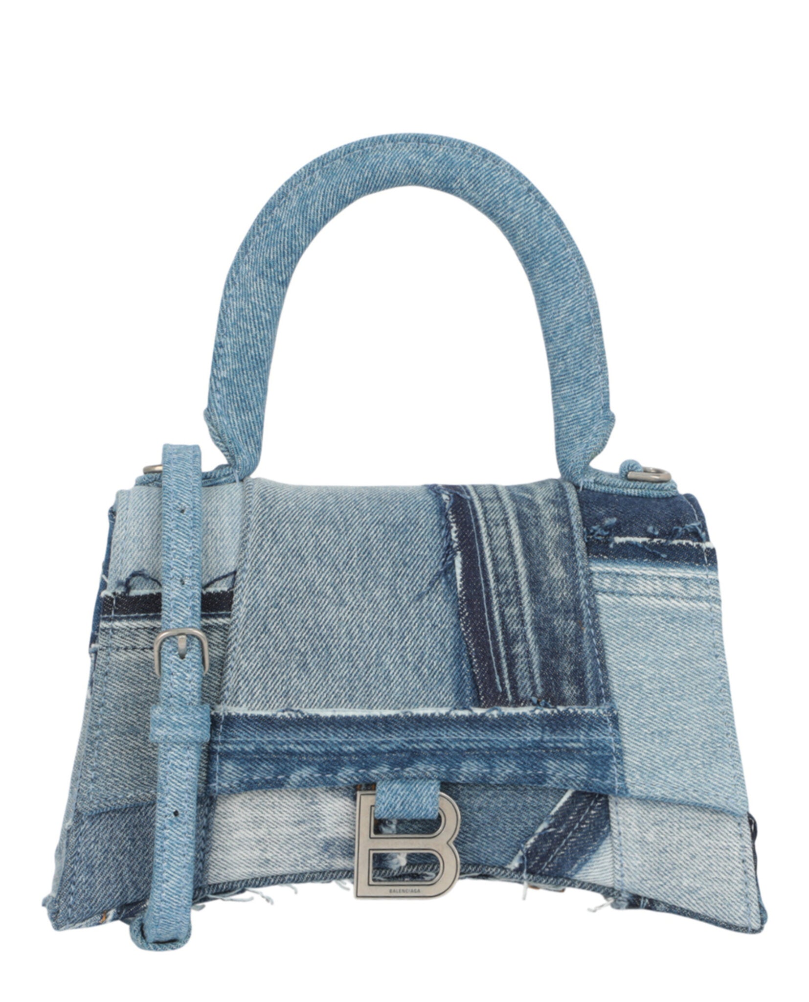 Hourglass Denim Patchwork Top Handle Bag