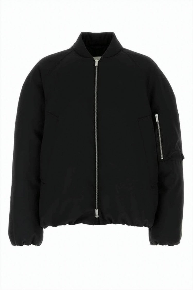 Oversized Cropped Bomber Jacket With Ribbed Collar