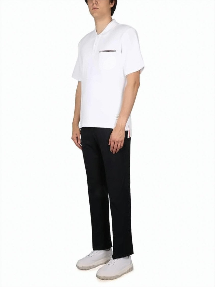 Relaxed-Fit White Polo Shirt with Striped Chest Pocket