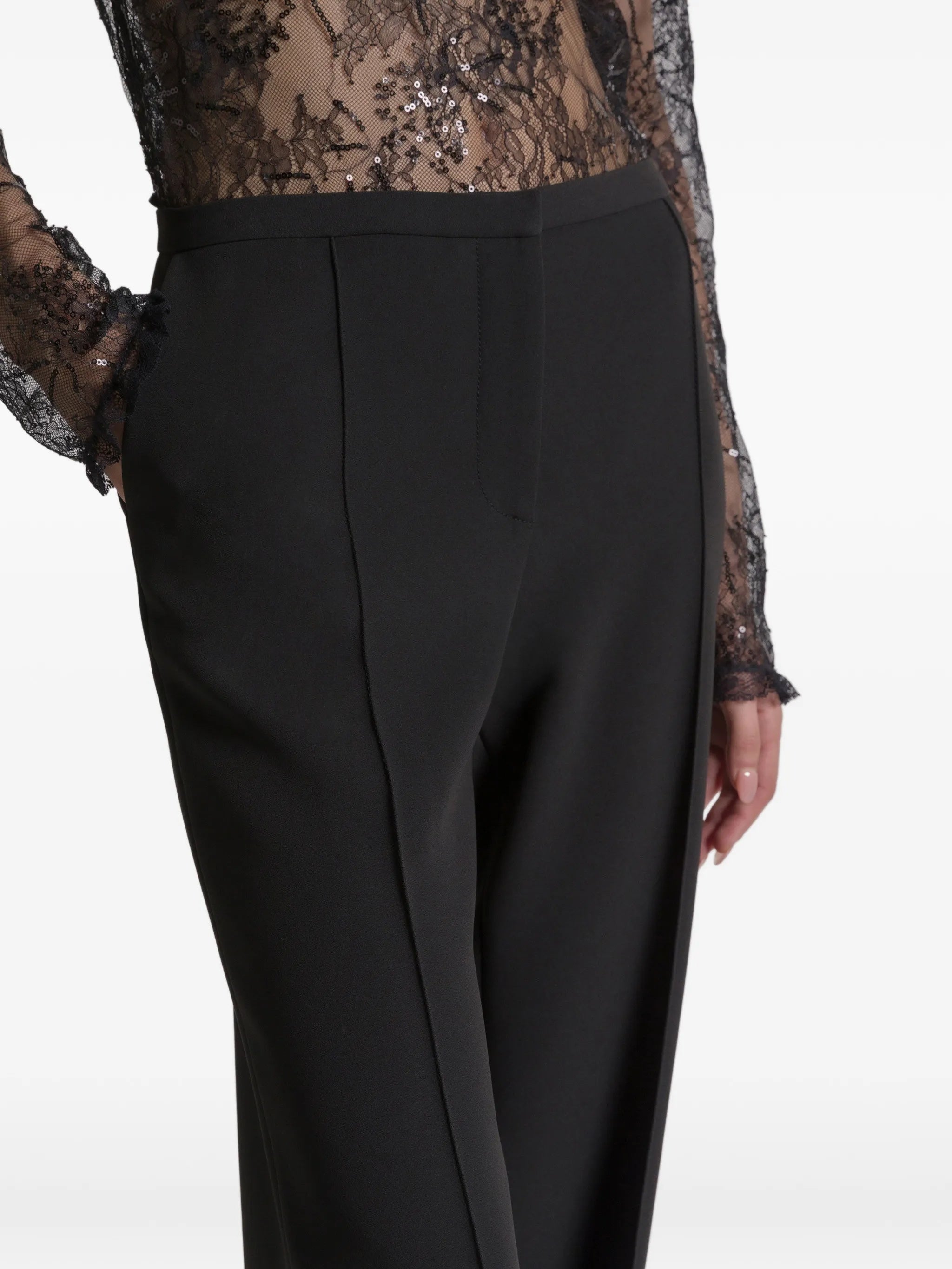 Black Pantalone Wide-Leg Cuffed Viscose Pants