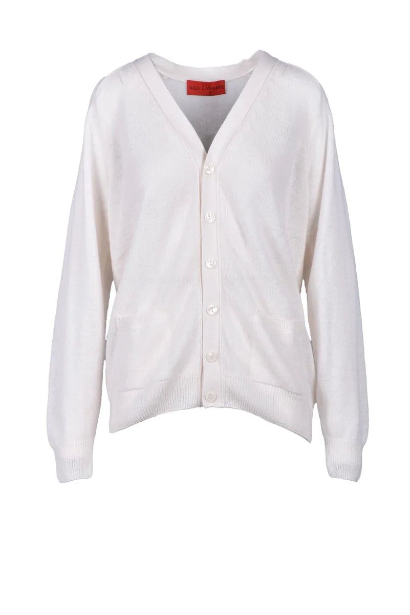100% Cashmere Cardigan - White