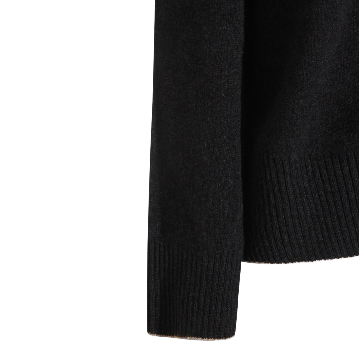 Black Zip-Up Sweater With Contrasting Trim And Gold-Toned Zipper