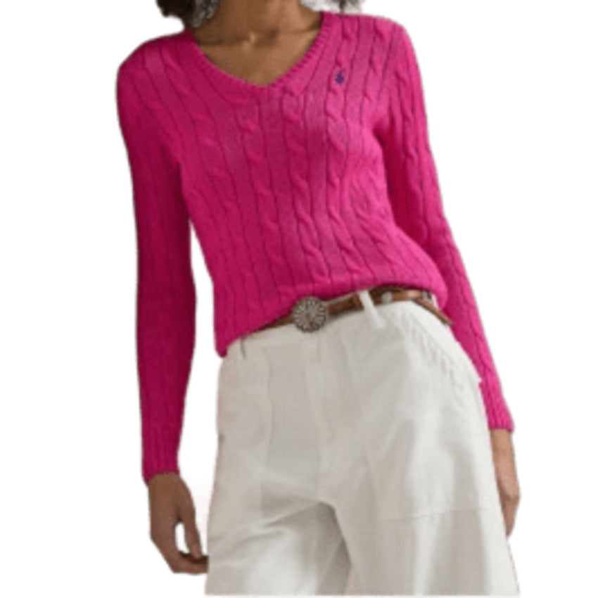 V-Neck Cable-Knit Sweatshirt