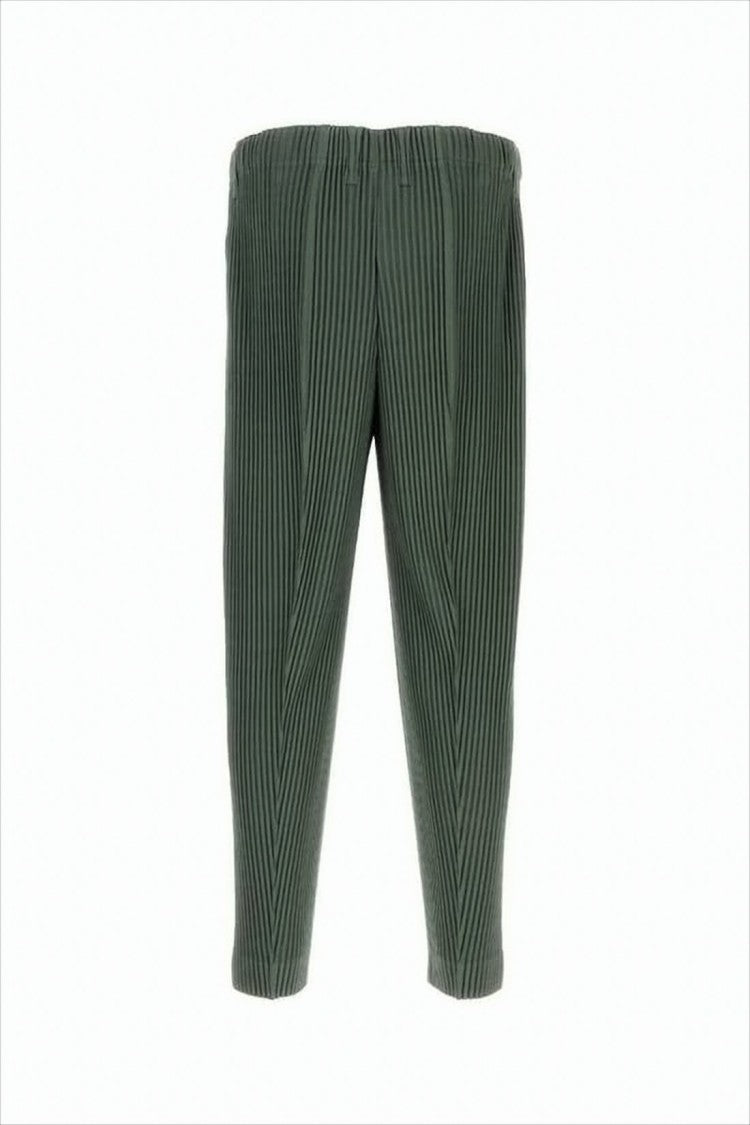 Pleated Green Pants With Tapered Silhouette