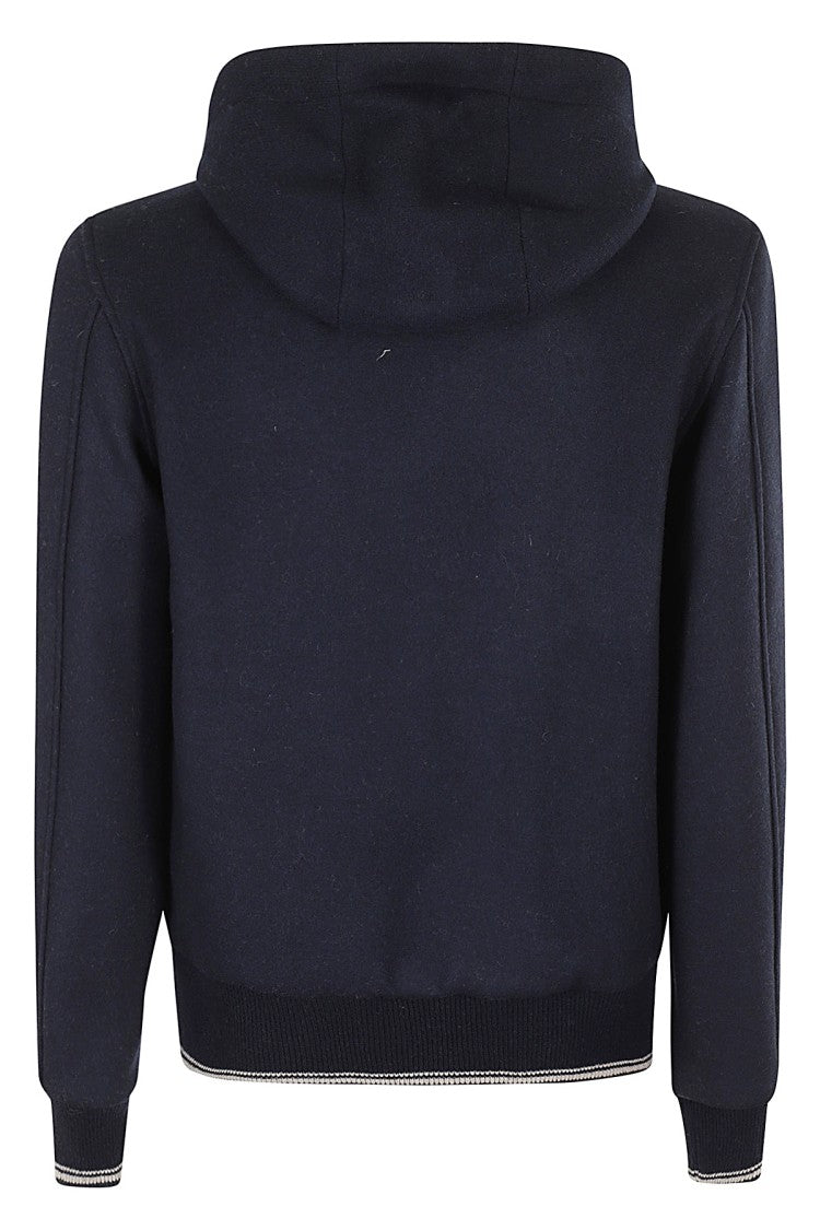 Wool Jersey Zip And Hood With Contrast Edges