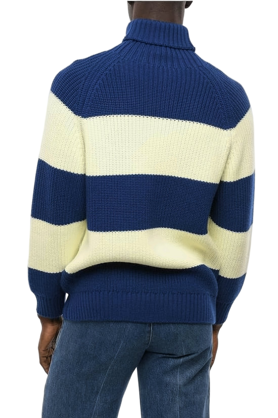 Horizontal Striped Chunky Knit Turtleneck Sweater
