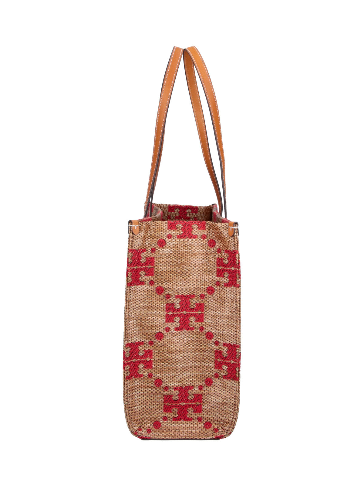Brown T Monogram Pattern Fabric Tote