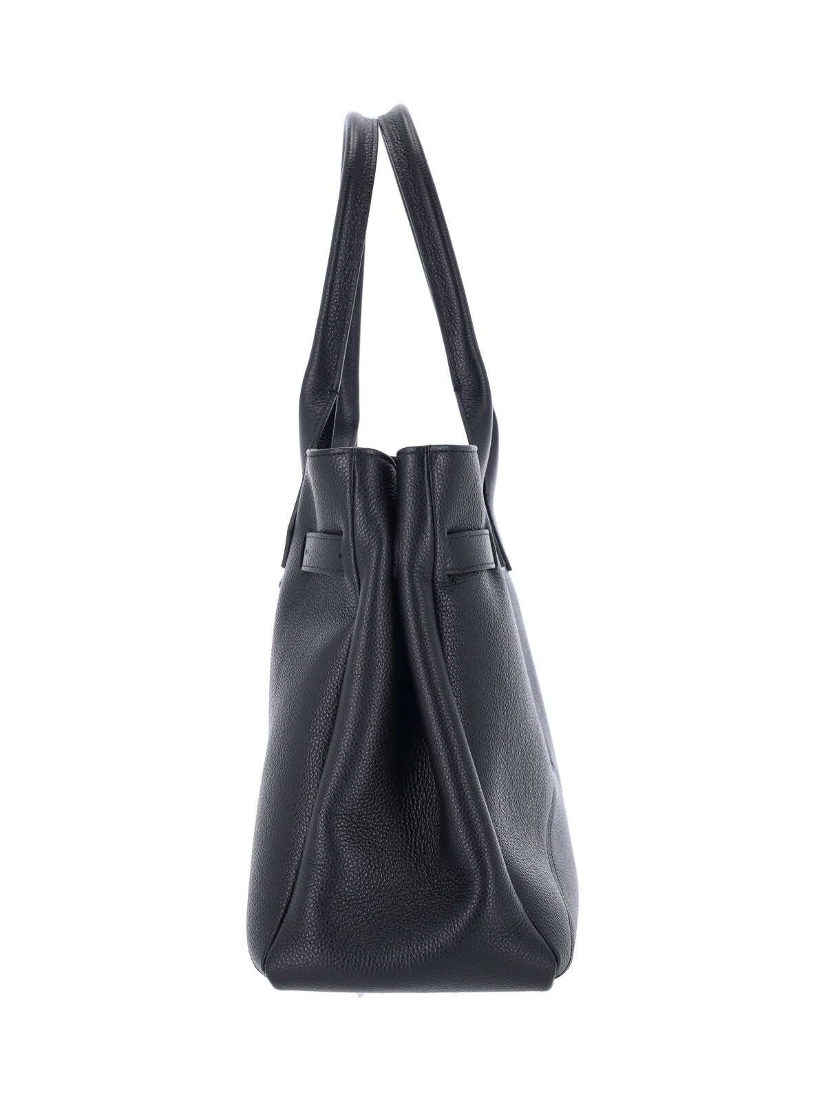Structured Black Calf Leather Tote With Adjustable Buckle Detail